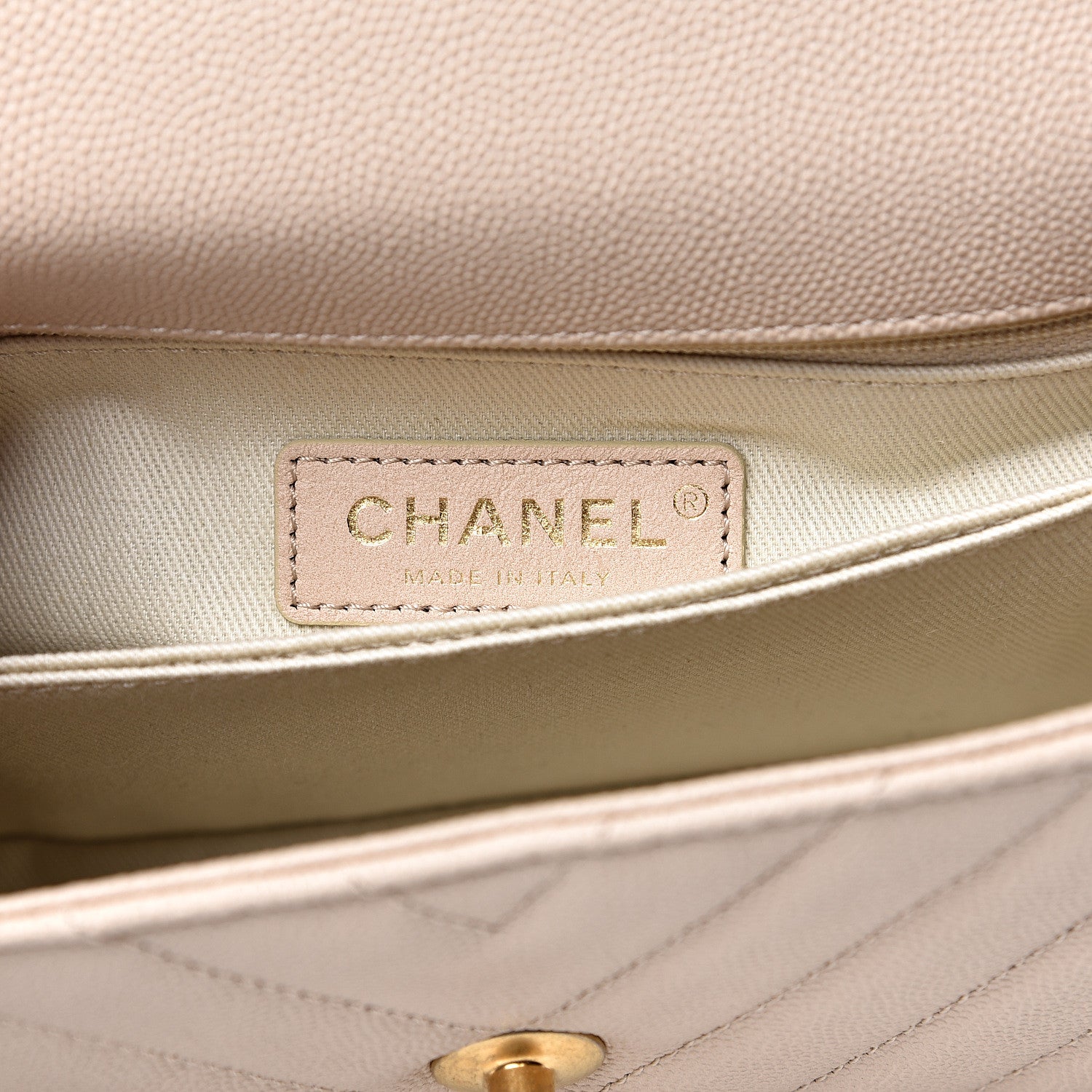 Chanel Caviar Lizard Embossed Chevron Quilted Mini Coco Handle Flap Beige 5 of 10