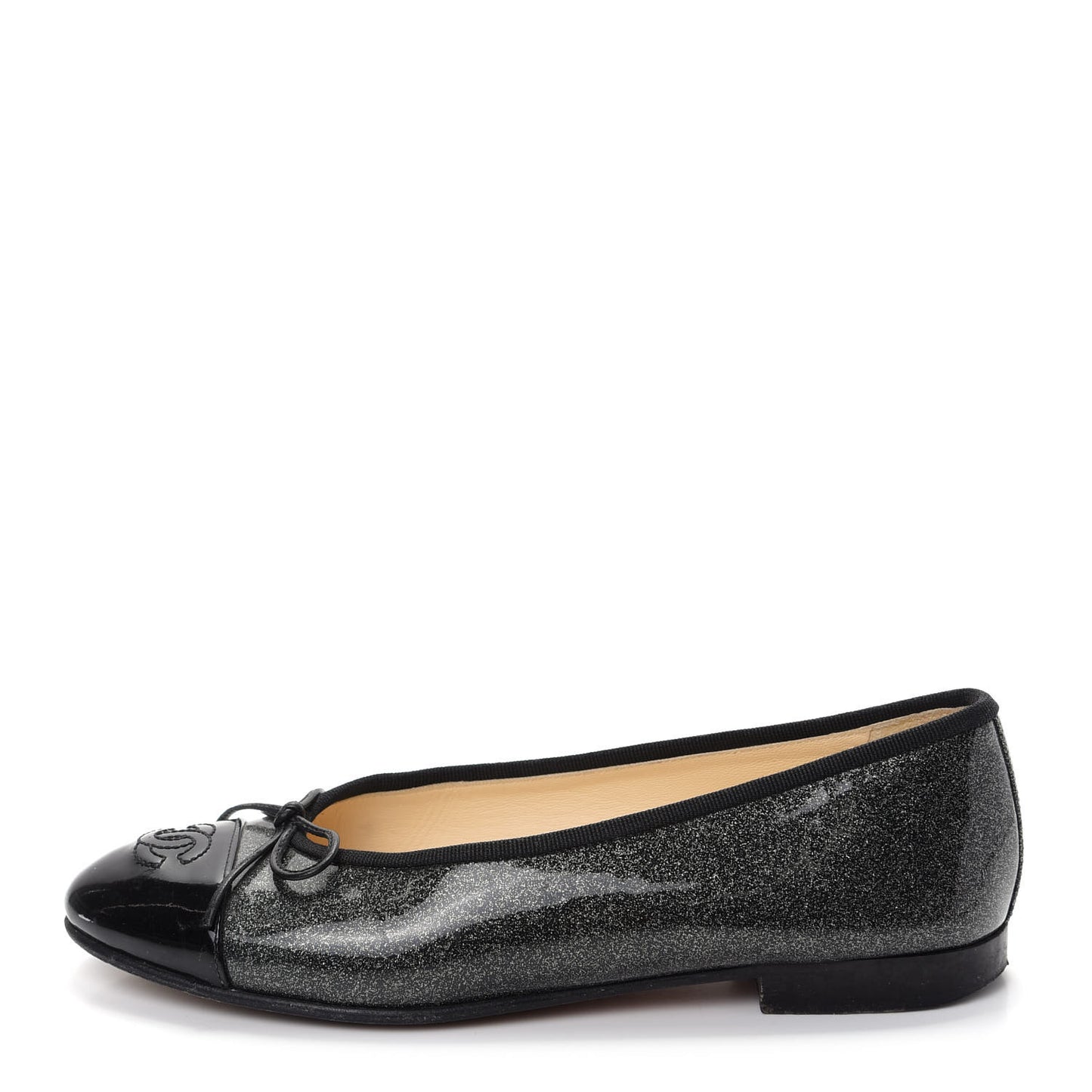Glitter Patent CC Cap Toe Ballerina Flats 36.5 Silver Black