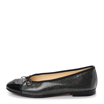 Chanel Glitter Patent CC Cap Toe Ballerina Flats 36.5 Silver Black 1 of 10
