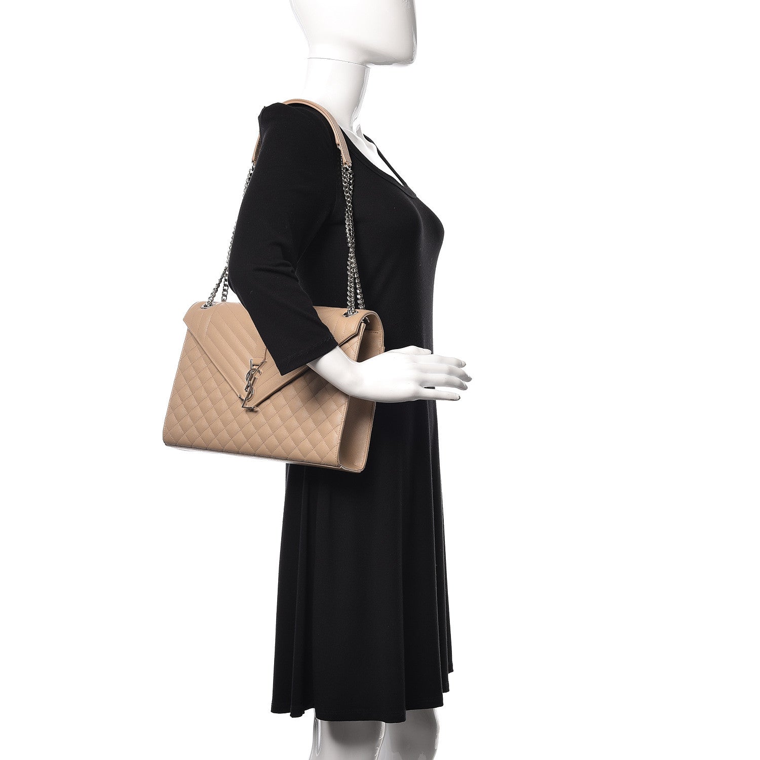 Saint Laurent Grain De Poudre Large Tri-Quilt Monogram Satchel Dark Beige 2 of 10