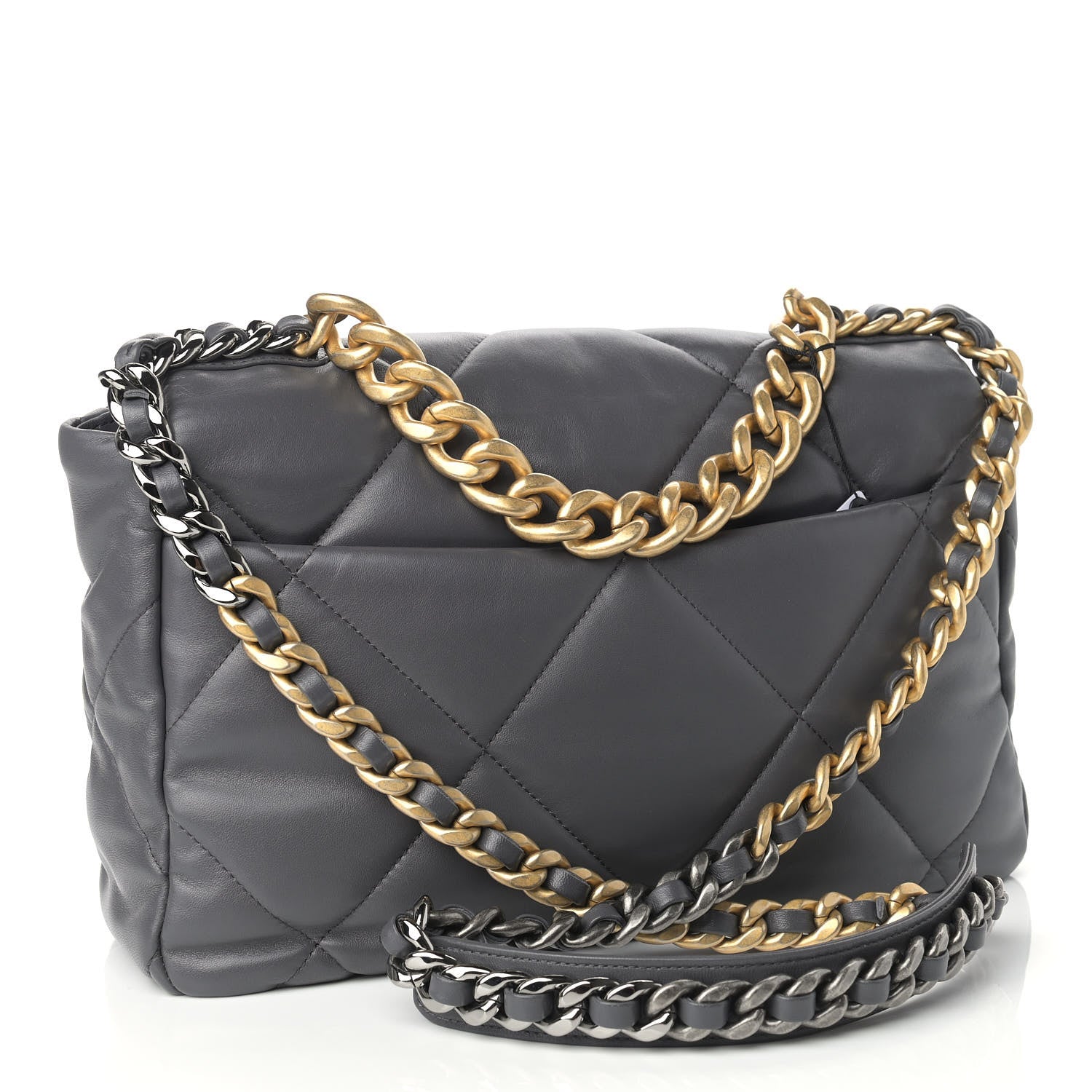 Chanel Lambskin Quilted Large Chanel 19 Flap Dark Grey 2 of 8