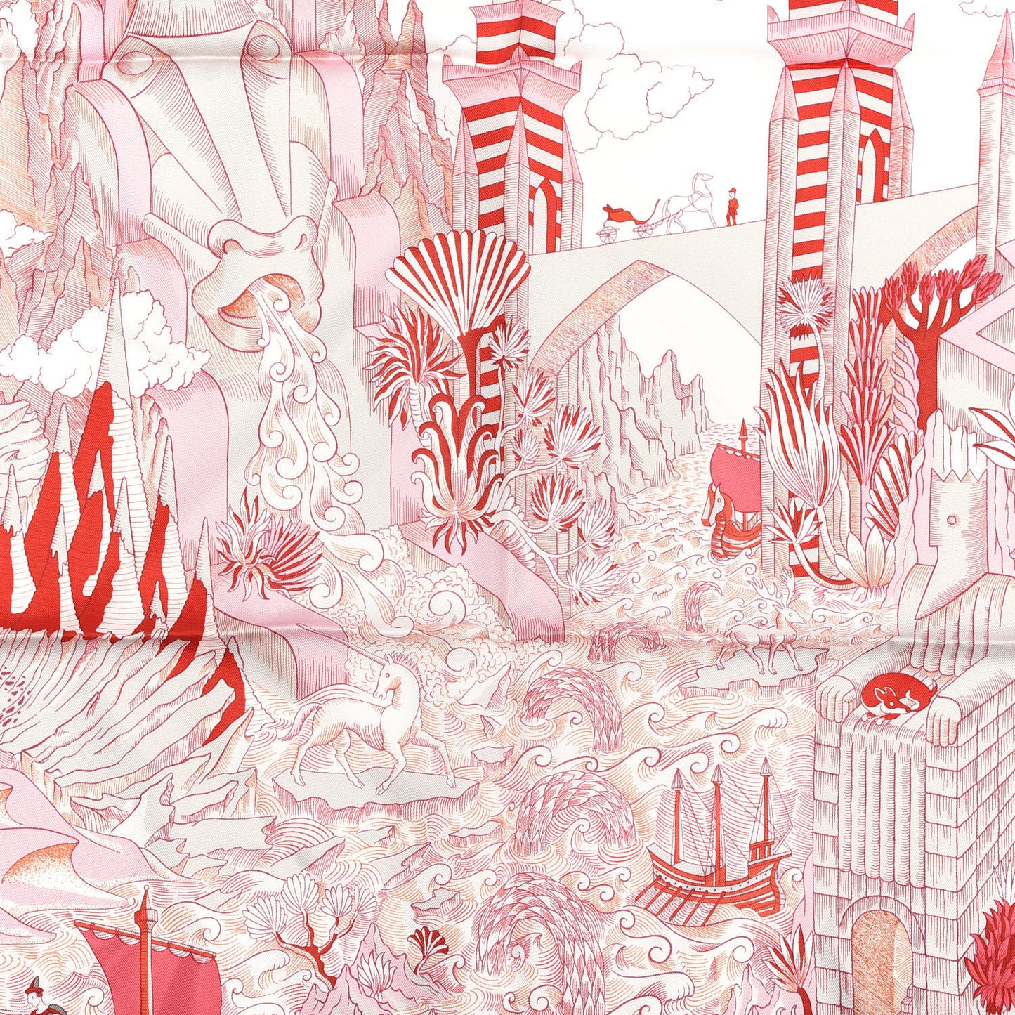 Silk Cosmographia Universalis Scarf 90 Rose Rouge Blanc