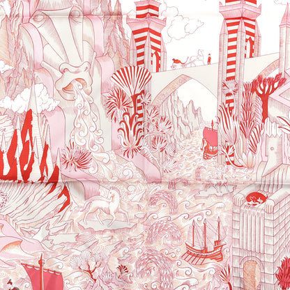 Hermes Silk Cosmographia Universalis Scarf 90 Rose Rouge Blanc 2 of 4