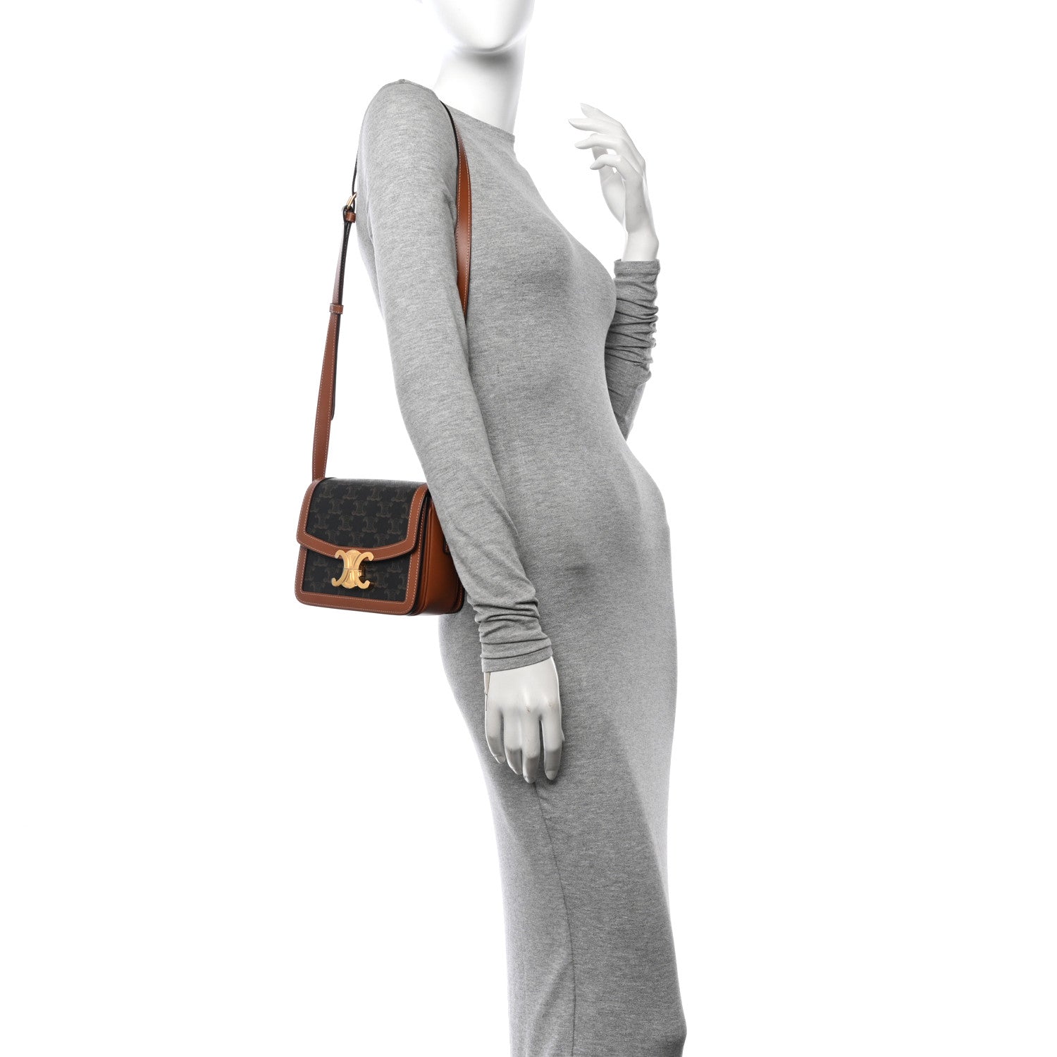 Celine Calfskin Triomphe Canvas Teen Triomphe Bag Tan 2 of 11