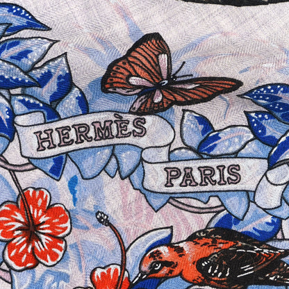 Hermes Cashmere Silk Jungle Love Giant Triangle Scarf Vert De Gris Gris 2 of 5
