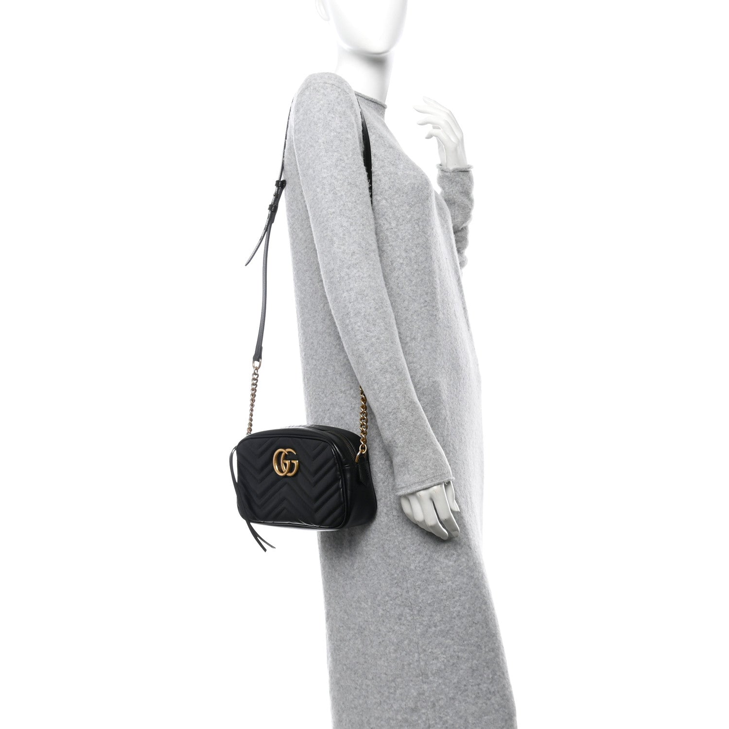 Gucci Calfskin Matelasse Small GG Marmont Chain Shoulder Bag Black 2 of 10