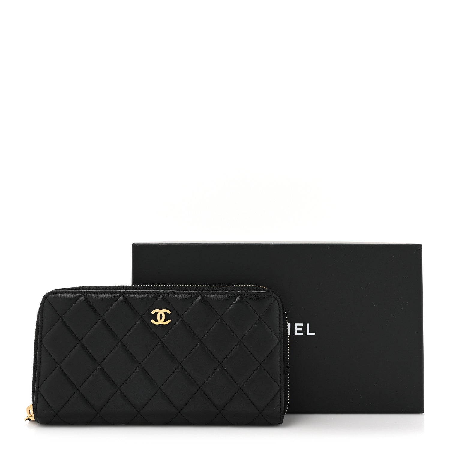 Chanel Lambskin Quilted Large Gusset Zip Around Wallet Black 12 of 12