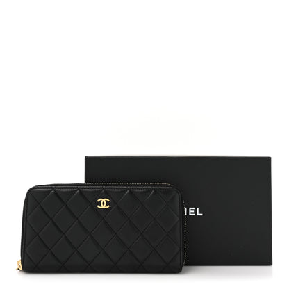 Chanel Lambskin Quilted Large Gusset Zip Around Wallet Black 12 of 12