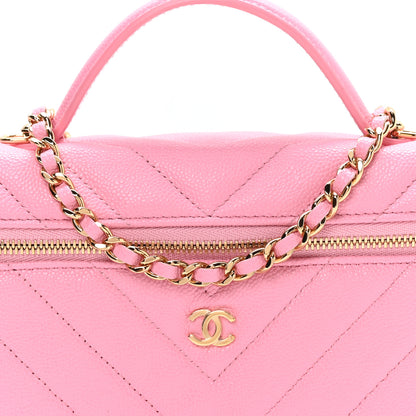 Chanel Shiny Caviar Chevron Quilted Top Handle Vanity With Chain Rose 15 of 21