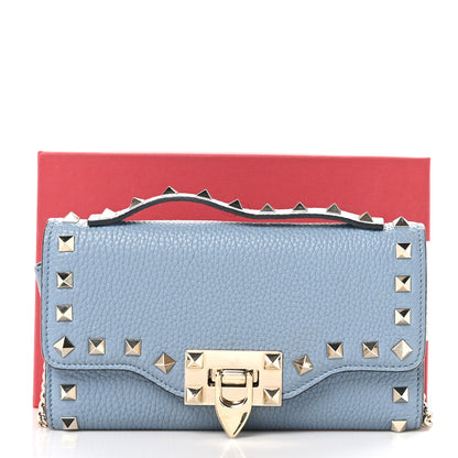 Valentino Garavani Pebbled Calfskin Rockstud Flip Lock Wallet On Chain Niagara 11 of 11