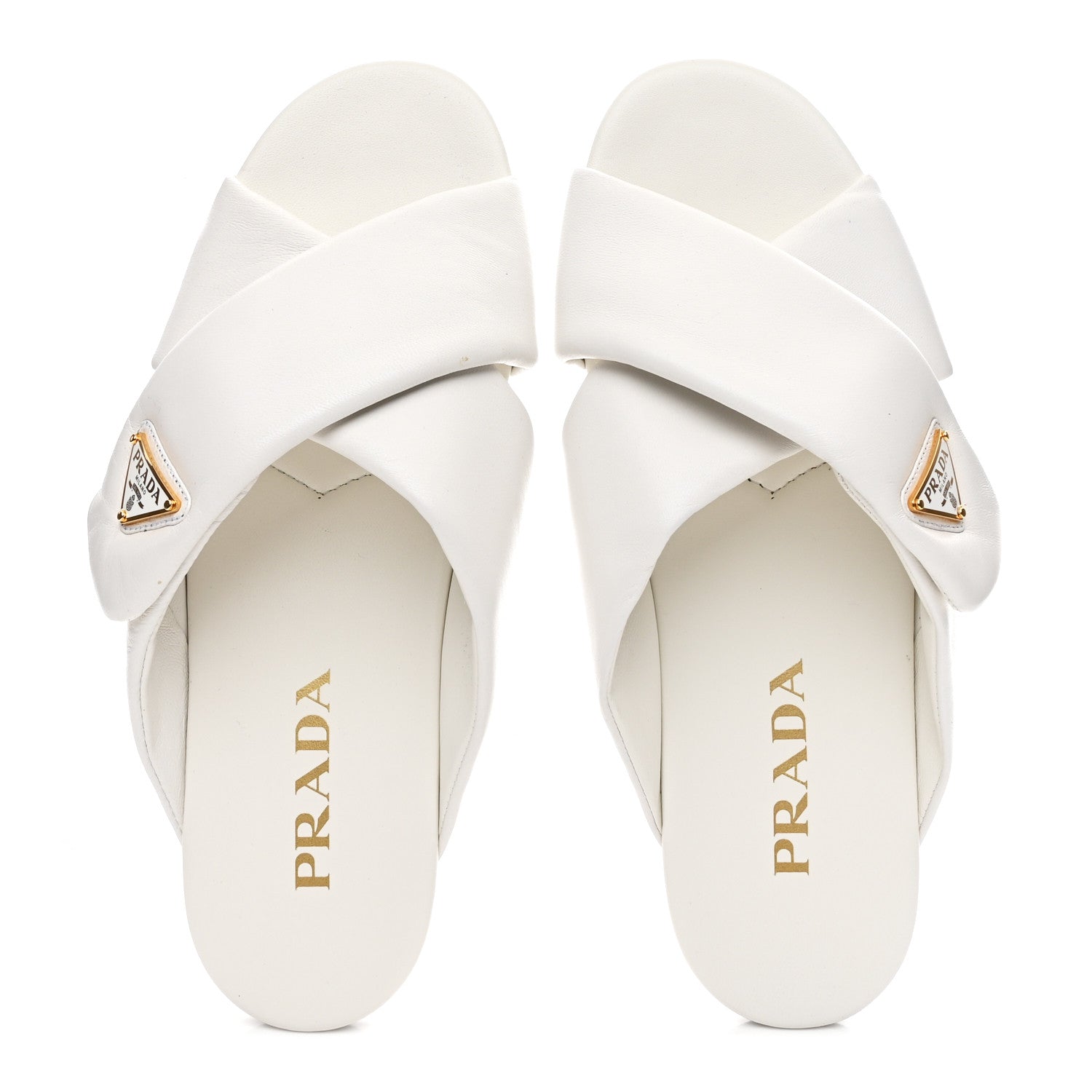 PRADA ナッパレザーサンダル　ホワイト38.5 Prada Nappa Logo Strap Slide Sandals 38 White 1828369 – FASHIONPHILE