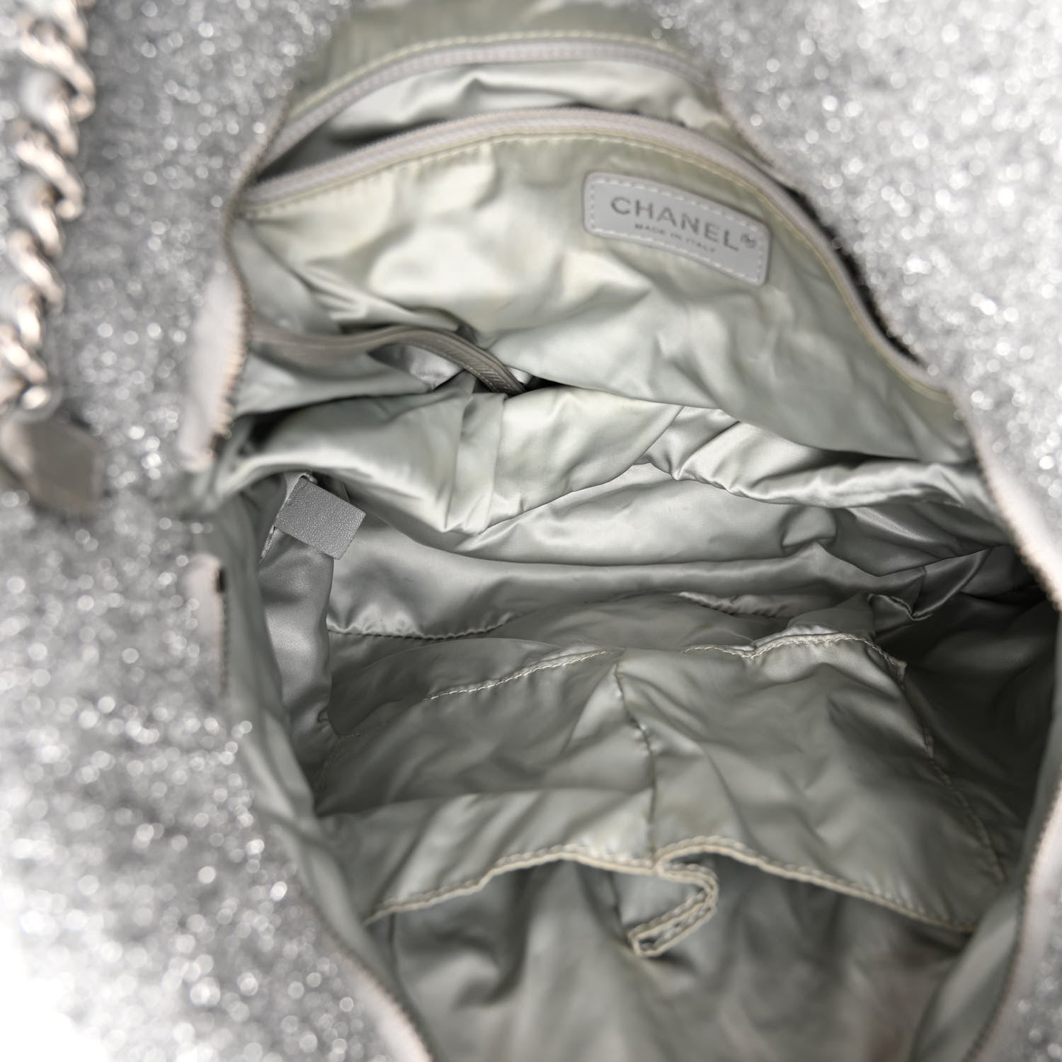 Chanel Lurex Knit Medium Pluto Glitter Tote Silver 5 of 14