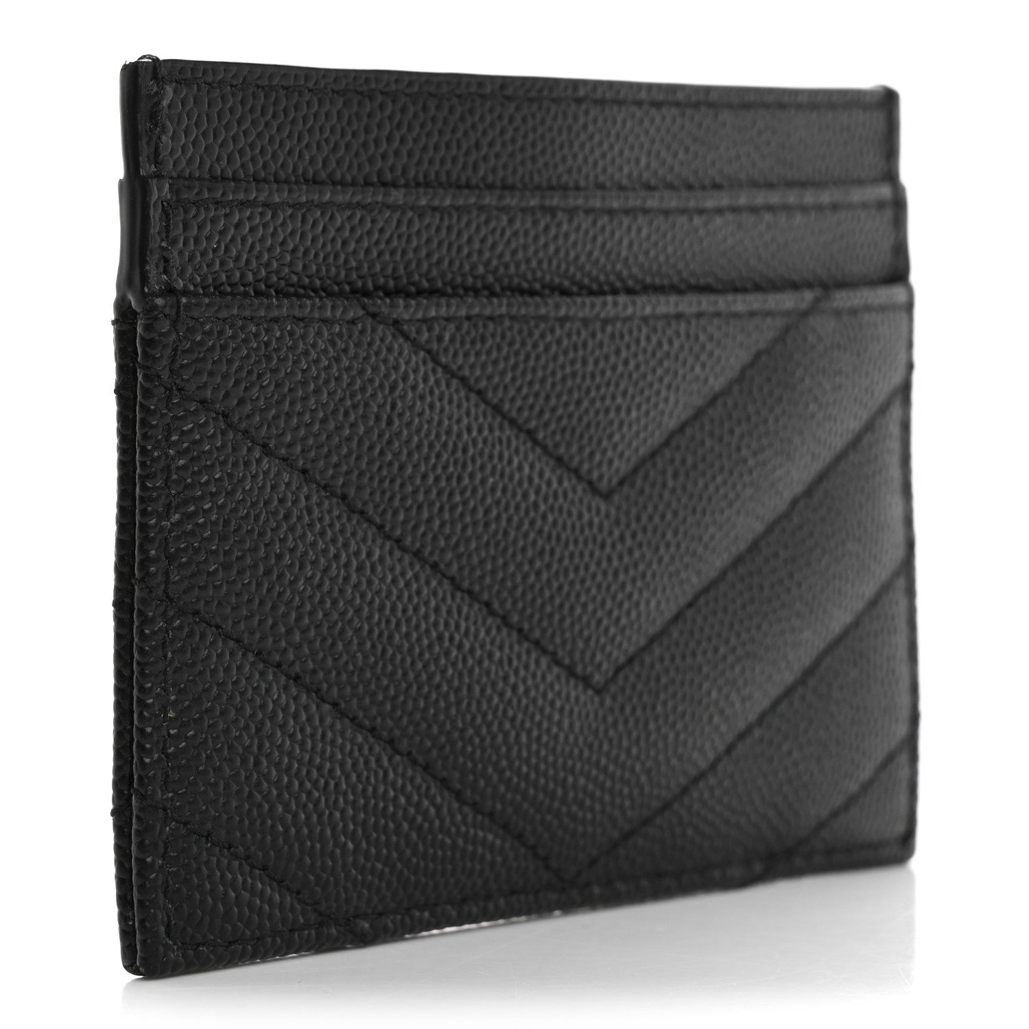 Saint Laurent Grain De Poudre Matelasse Chevron Monogram Credit Card Case Black 3 of 10