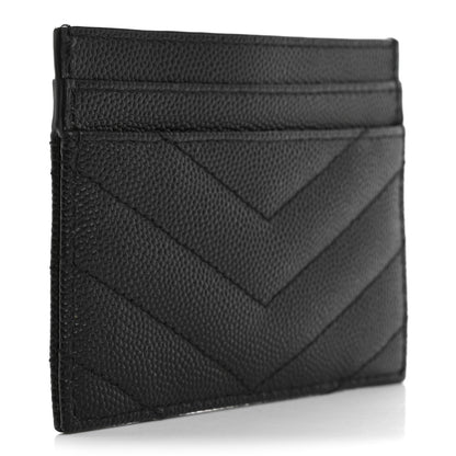 Saint Laurent Grain De Poudre Matelasse Chevron Monogram Credit Card Case Black 3 of 10