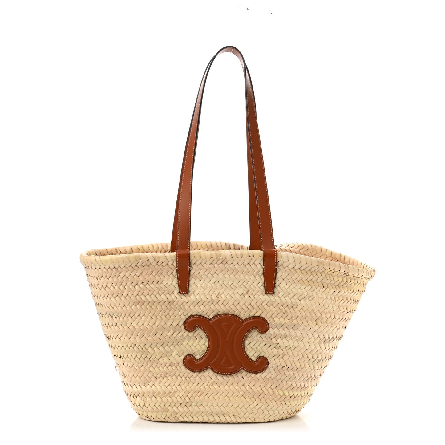 Raffia Calfskin Triomphe Medium Panier Tan