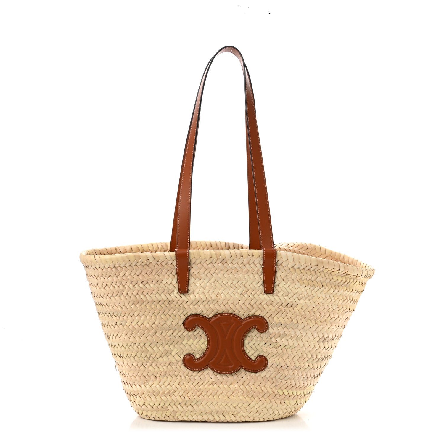 Celine Raffia Calfskin Triomphe Medium Panier Tan 1 of 9