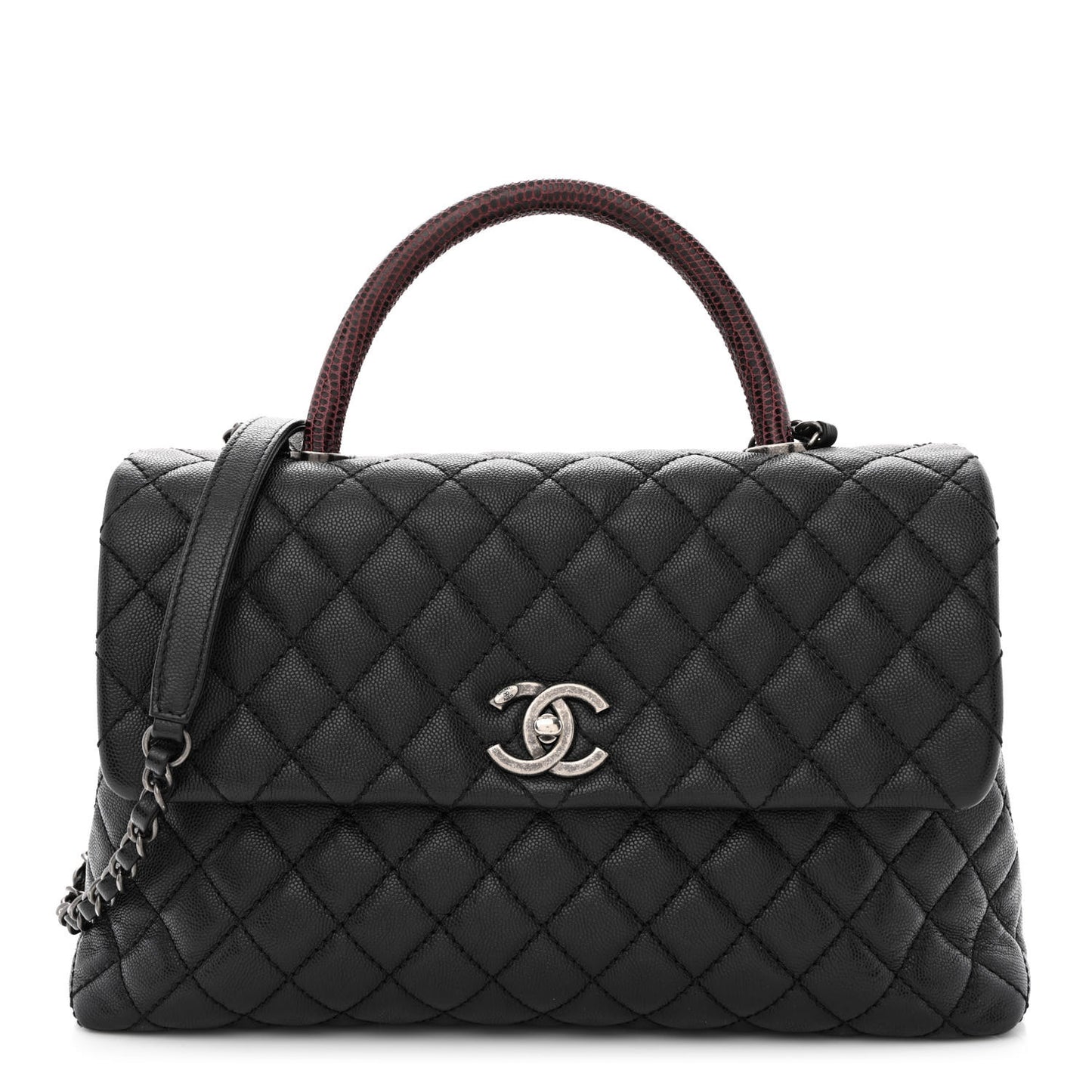 Caviar Lizard Quilted Medium Coco Handle Flap Black