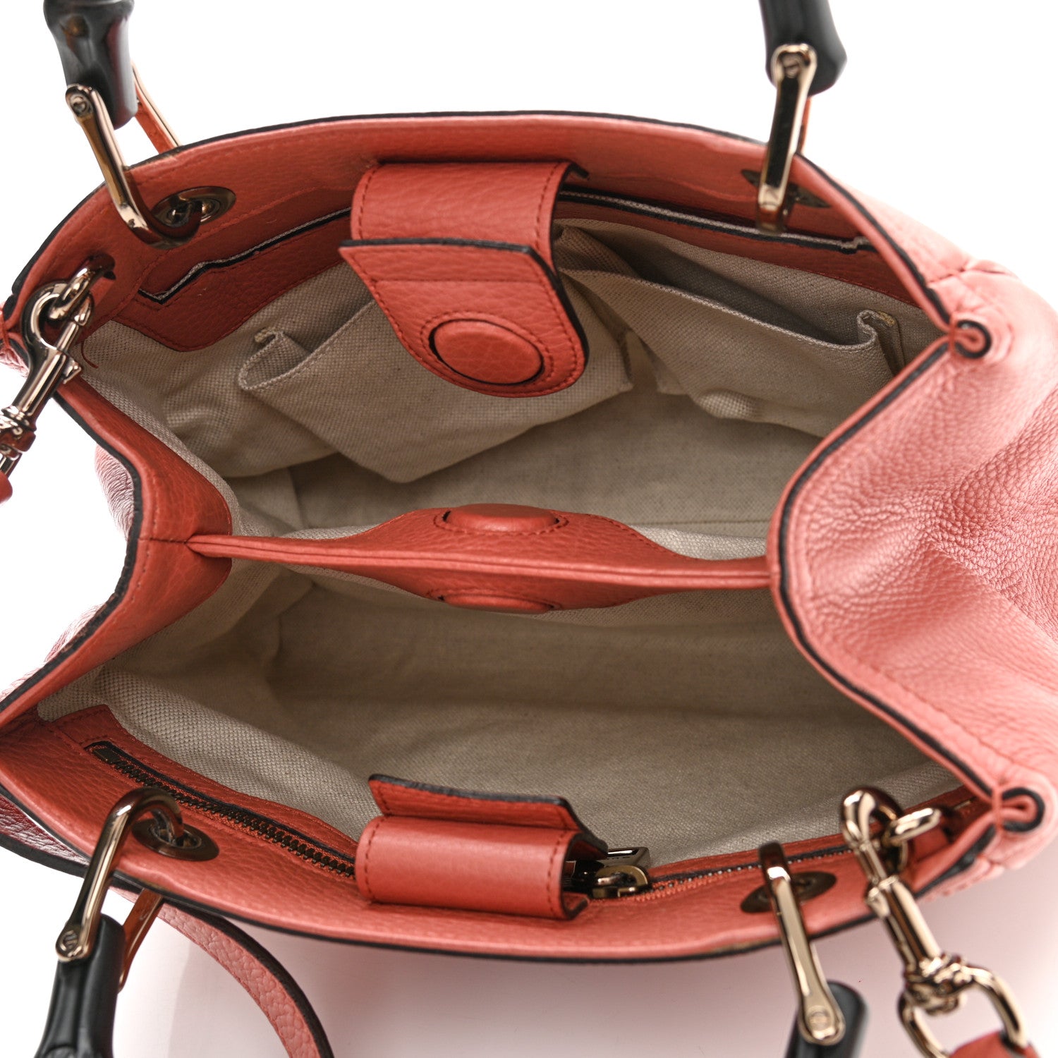 Gucci Calfskin Small Bamboo Shopper Tote Light Red 5 of 15