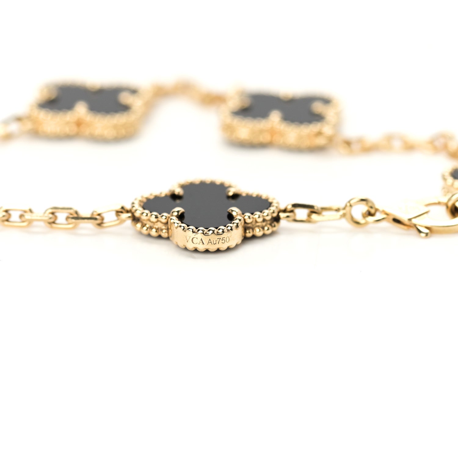Van Cleef & Arpels 18K Yellow Gold Black Onyx 5 Motifs Vintage Alhambra Bracelet 3 of 6