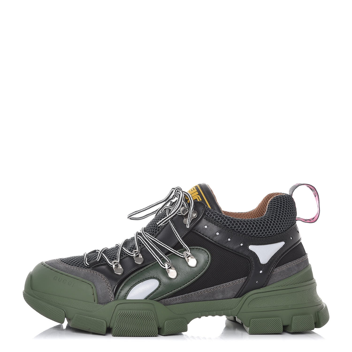 Gucci X SEGA Mesh Suede Calfskin Mens Flashtrek Sneakers 10 Loess Black Olive Green 1 of 8