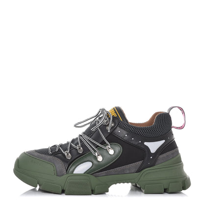 Gucci X SEGA Mesh Suede Calfskin Mens Flashtrek Sneakers 10 Loess Black Olive Green 1 of 8