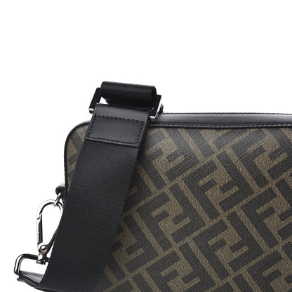 Fendi Glazed Fabric Vitello Liberty FF 1974 Diagonal Medium Camera Case Tobacco Moresco Black 11 of 11