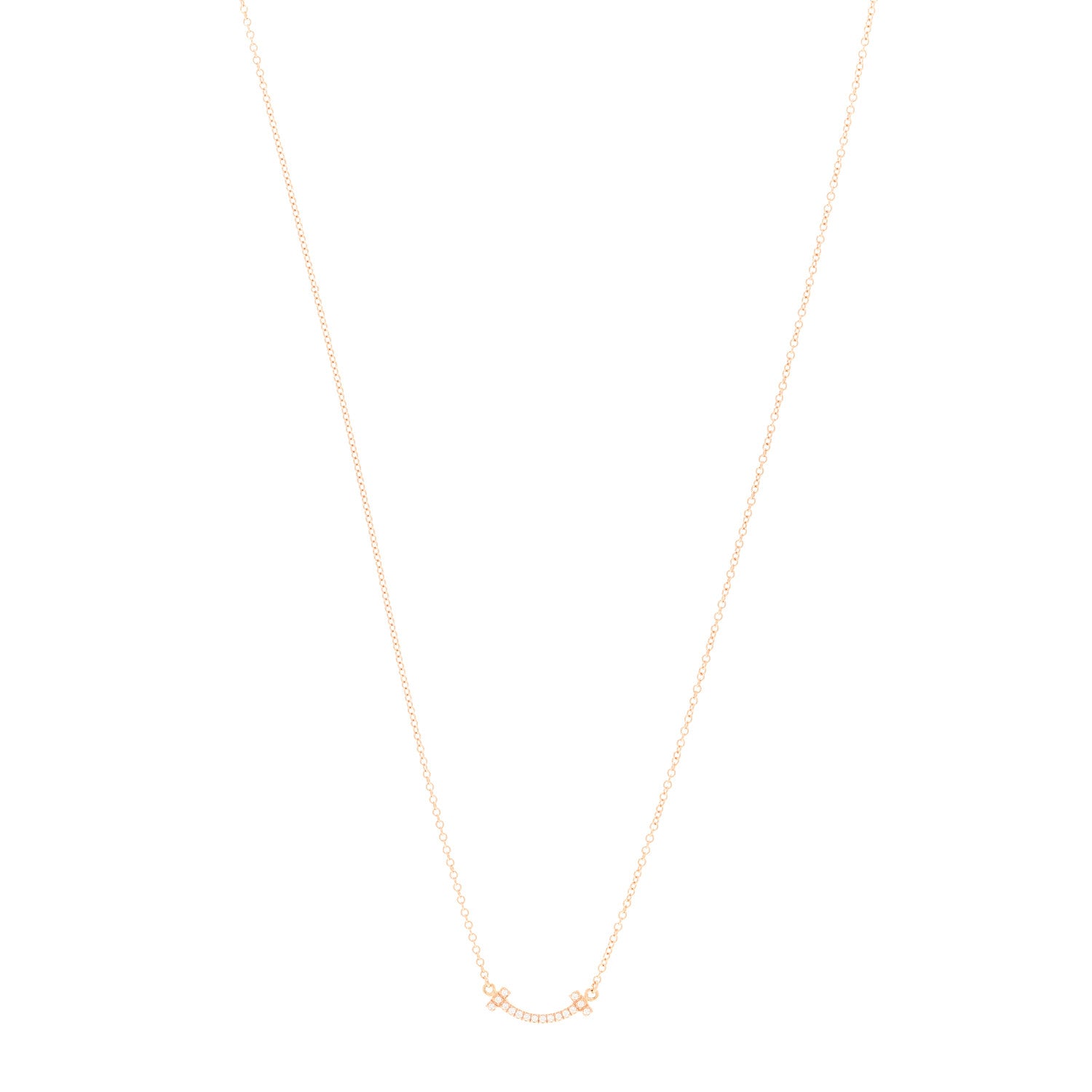 Tiffany 18K Rose Gold Diamond Mini T Smile Pendant Necklace 1 of 5