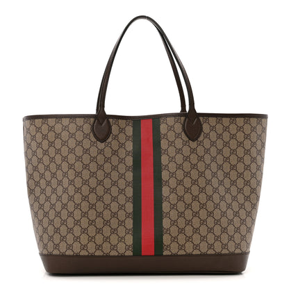 Gucci GG Supreme Monogram Textured Dollar Calfskin Web Large Ophidia Tote Beige Ebony New Acero 1 of 13