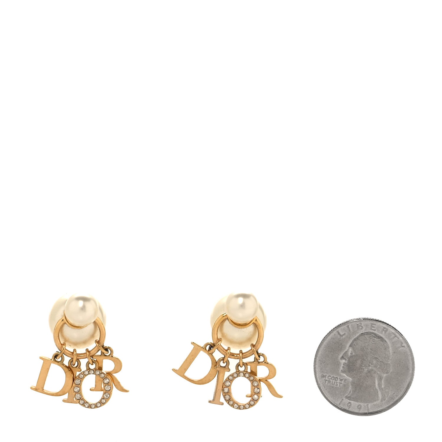 Christian Dior Pearl Crystal Tribal Logo Charms Earrings Gold 2 of 5