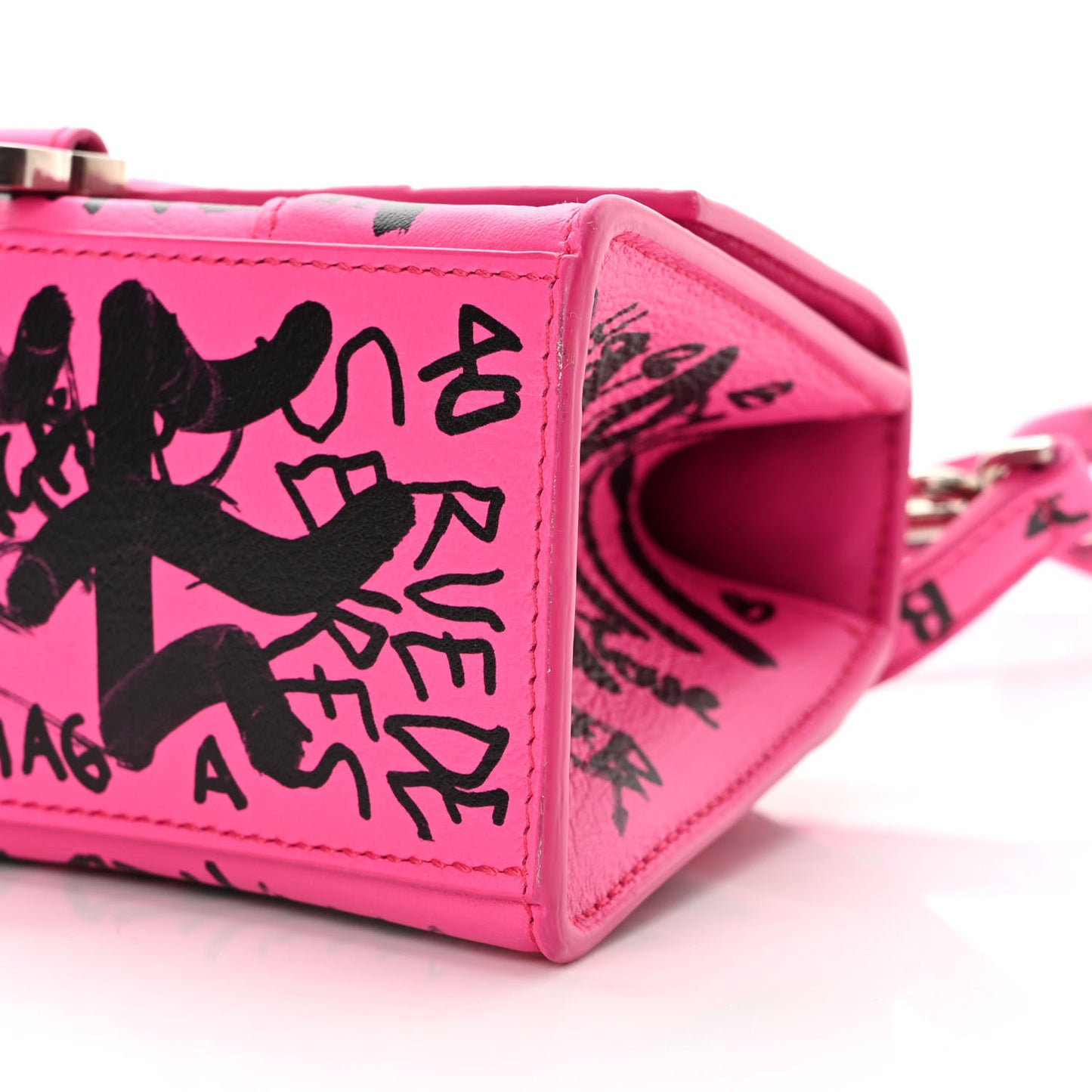 Smooth Calfskin Graffiti Hourglass Top Handle Bag XS Acid Fuchsia Black