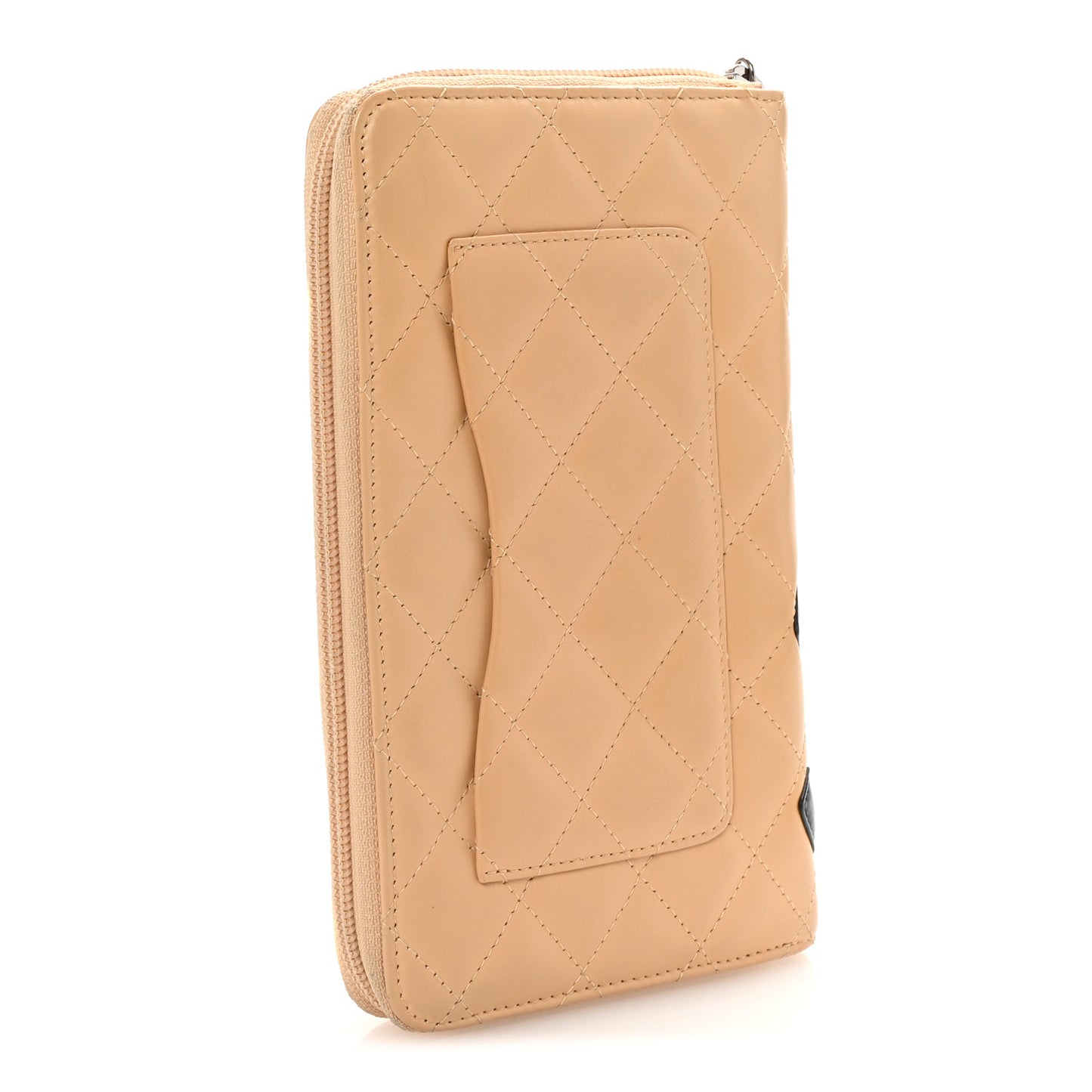 Calfskin Cambon Zip Around Organizer Wallet Beige Black