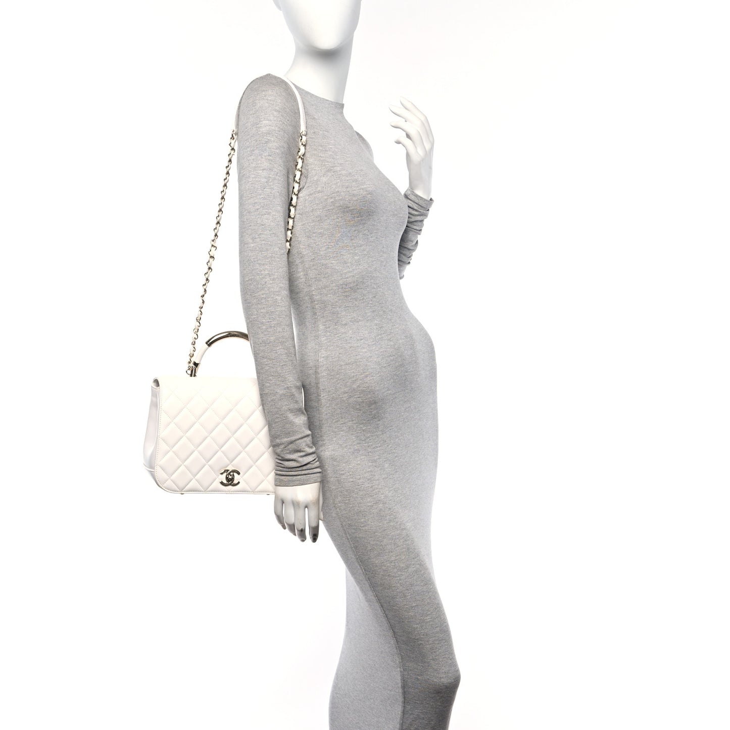 Lambskin Quilted Medium Carry Chic Flap White