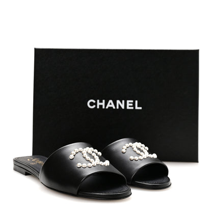 Chanel Lambskin Pearl CC Sandals 36.5 Black 9 of 9