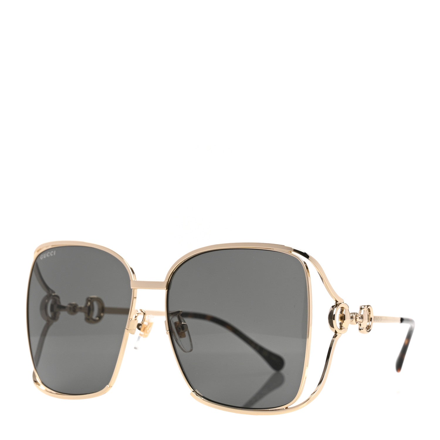 Gucci Horsebit Square Frame Sunglasses GG1020S Gold Grey 1 of 8