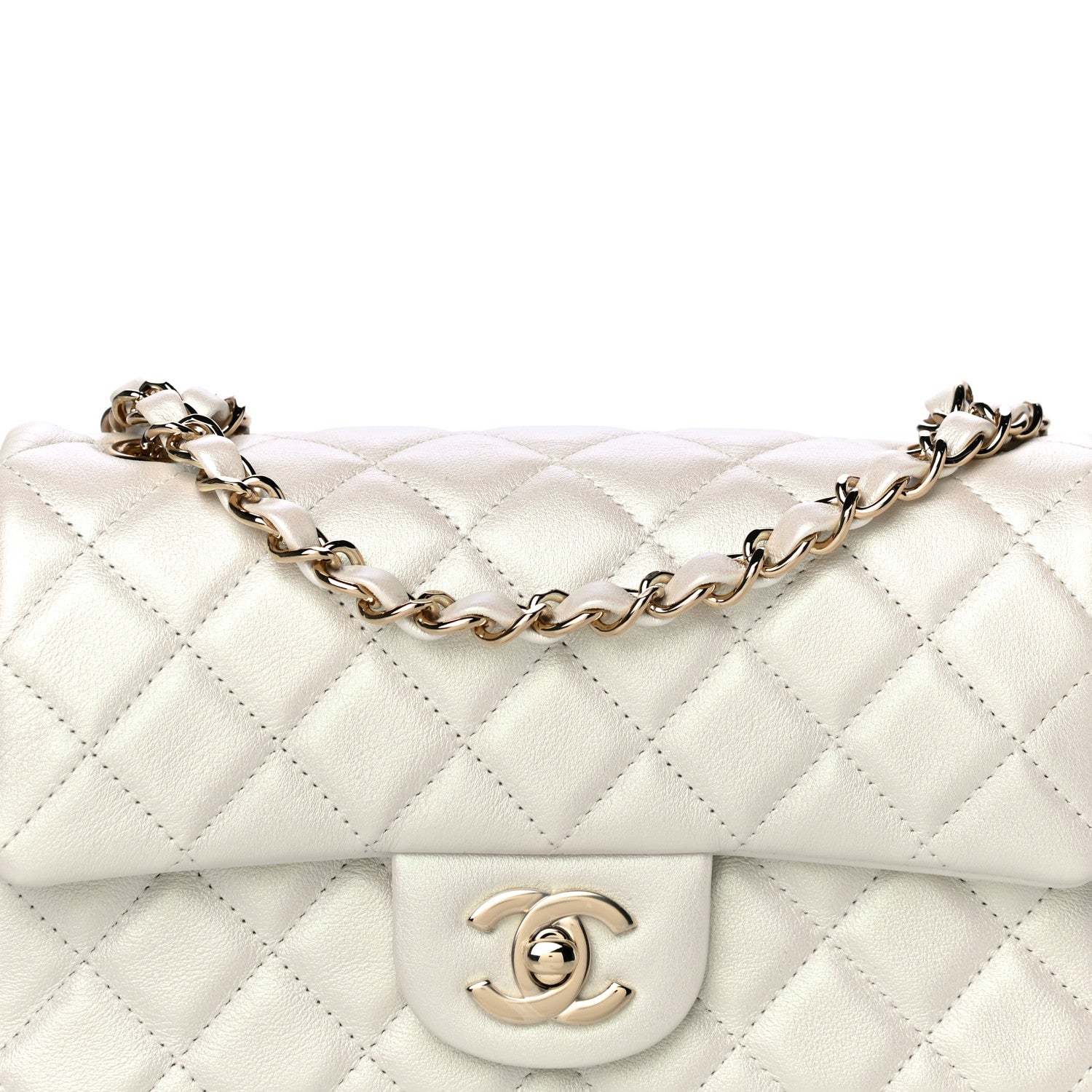 Chanel Iridescent Calfskin Quilted Mini Rectangular Flap White 7 of 10