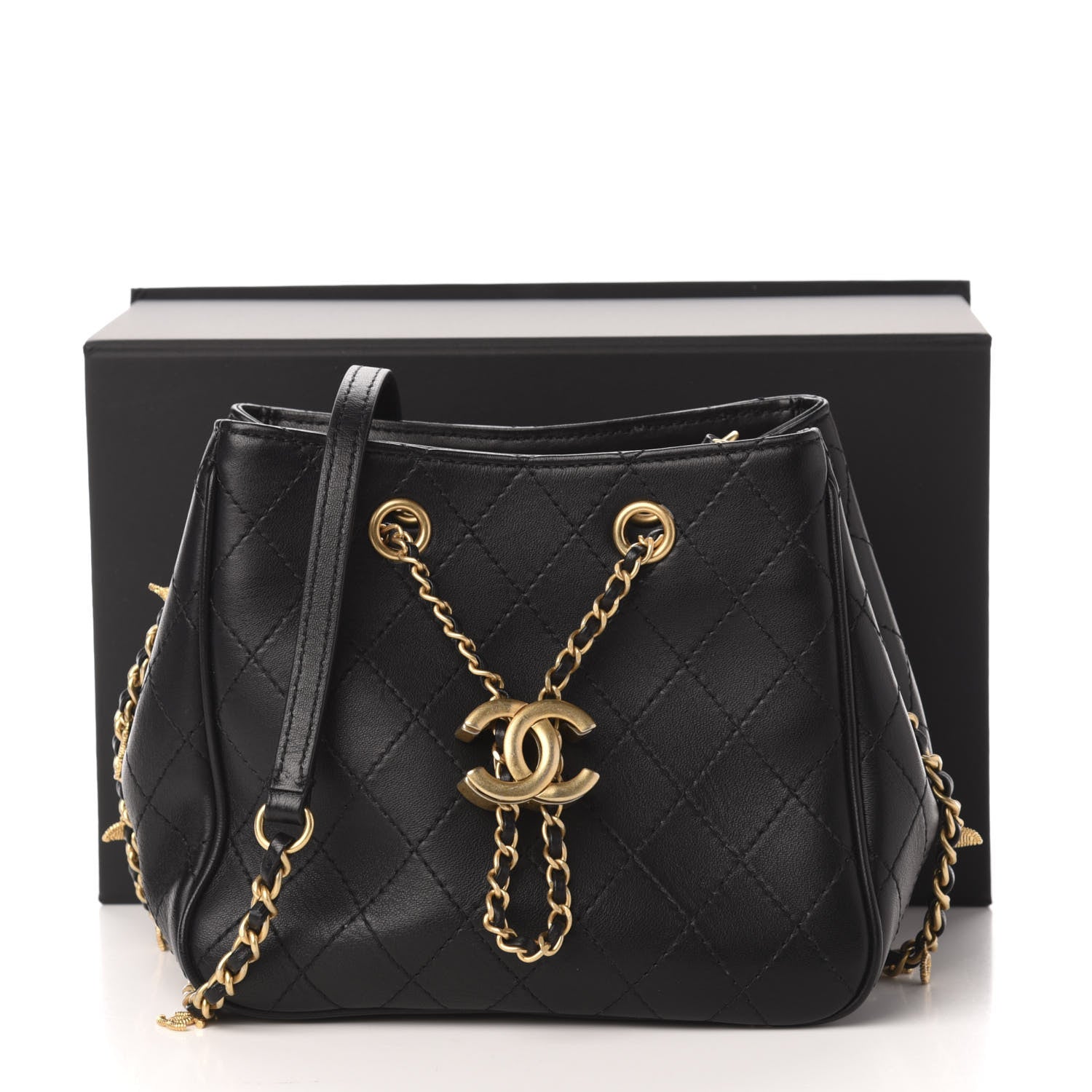 Chanel Calfskin Stitched Small Egyptian Amulet Drawstring Bag Black 11 of 11