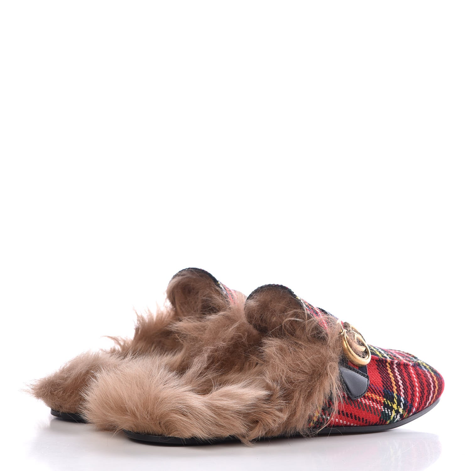 Gucci Tartan Fur Web GG Mens Princetown Slippers 10 Red 4 of 8