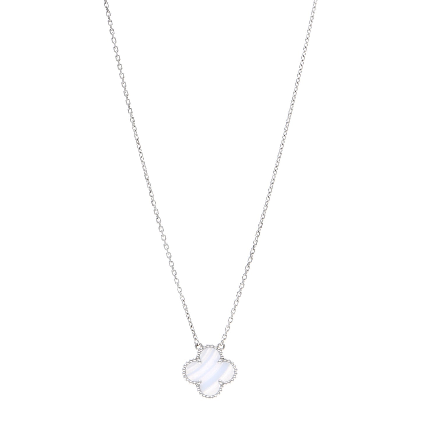 18K White Gold Chalcedony Vintage Alhambra Pendant Necklace