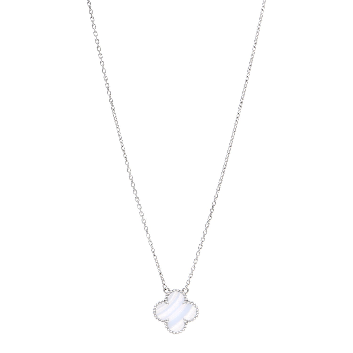 Van Cleef & Arpels 18K White Gold Chalcedony Vintage Alhambra Pendant Necklace 1 of 6
