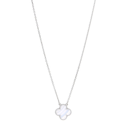 Van Cleef & Arpels 18K White Gold Chalcedony Vintage Alhambra Pendant Necklace 1 of 6