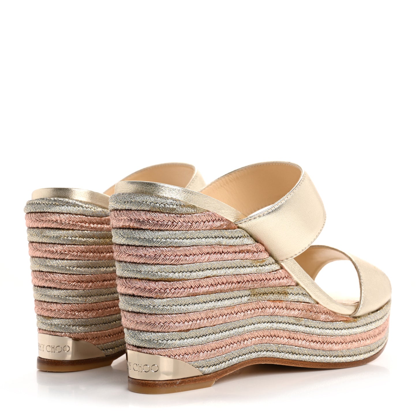 Metallic Nappa Raffia Parker Wedge 100 Sandals 36.5 Gold Multicolor
