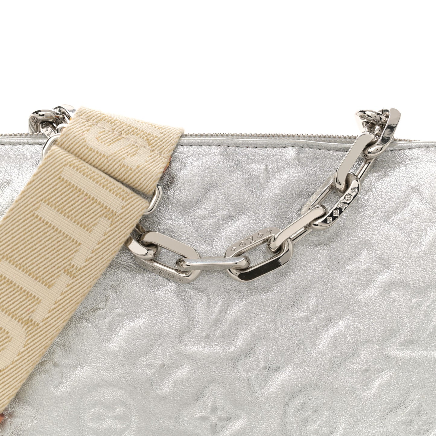 Metallic Lambskin Embossed Monogram Coussin PM Silver