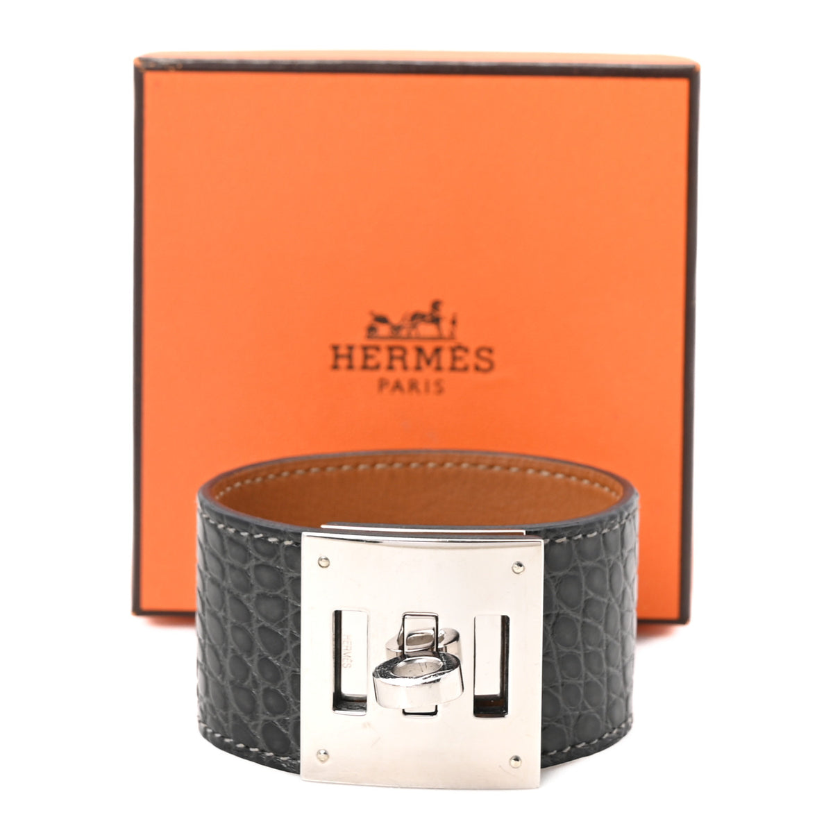 Hermes Shiny Alligator Kelly Dog Bracelet Black 6 of 6