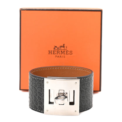 Hermes Shiny Alligator Kelly Dog Bracelet Black 6 of 6