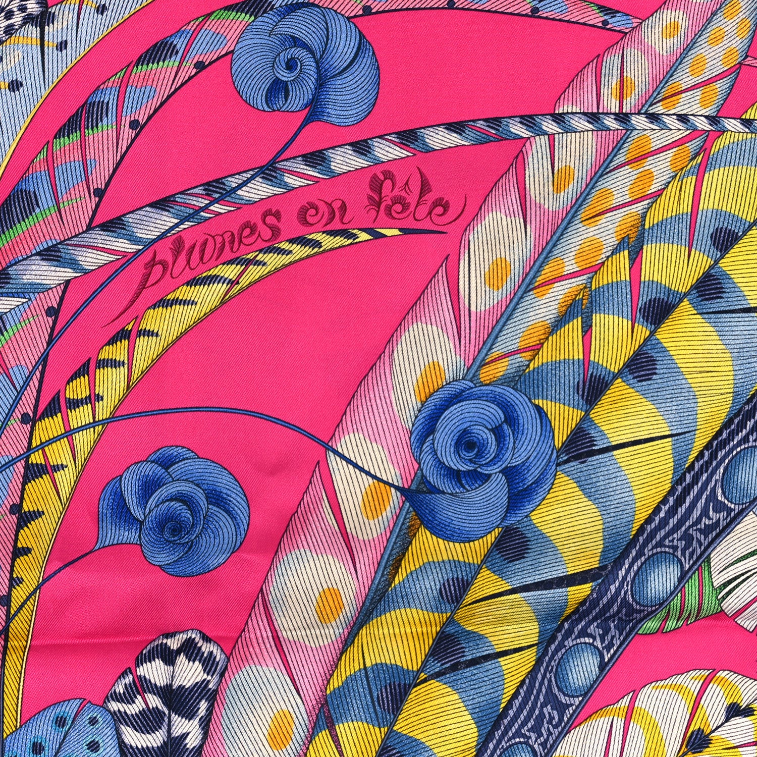 Hermes Silk Plumes En Fete Scarf 90 Rose Vif Bleu Vert 4 of 4