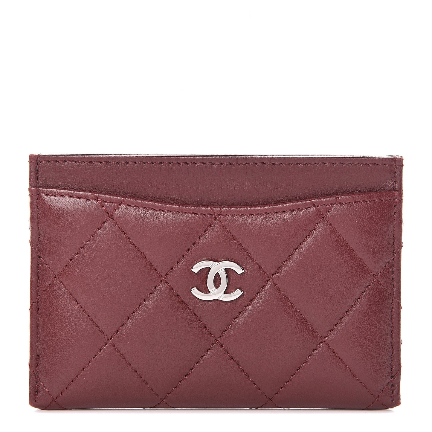 Lambskin Quilted Card Holder Burgundy