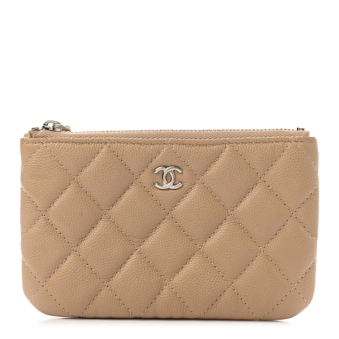 Caviar Quilted Small Cosmetic Case Beige
