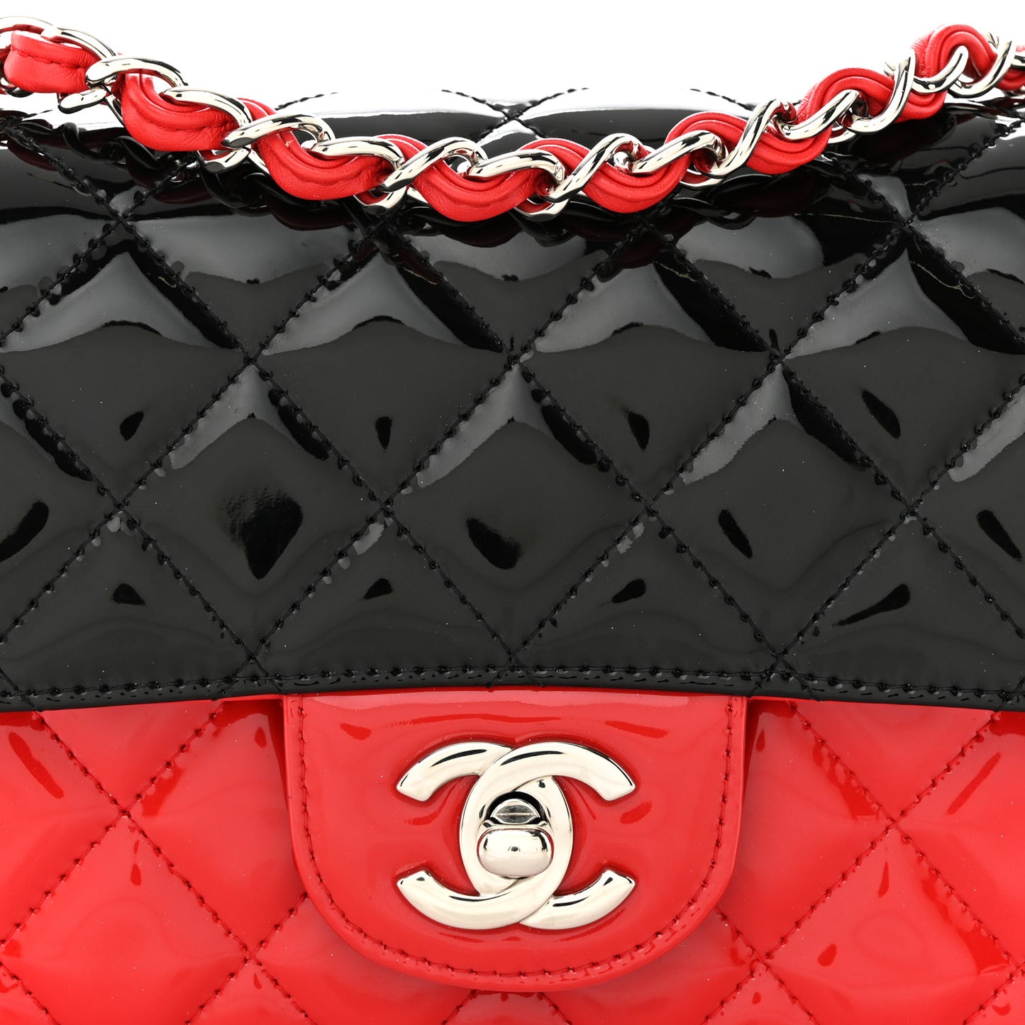 Patent Calfskin Quilted Bi-Color Mini Rectangular Flap Red Black