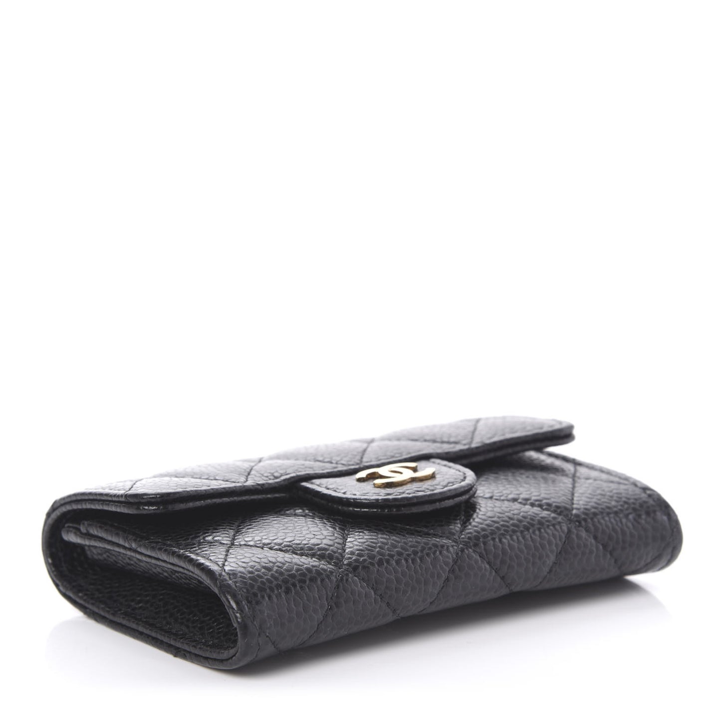 Caviar Quilted Flap Card Holder Black