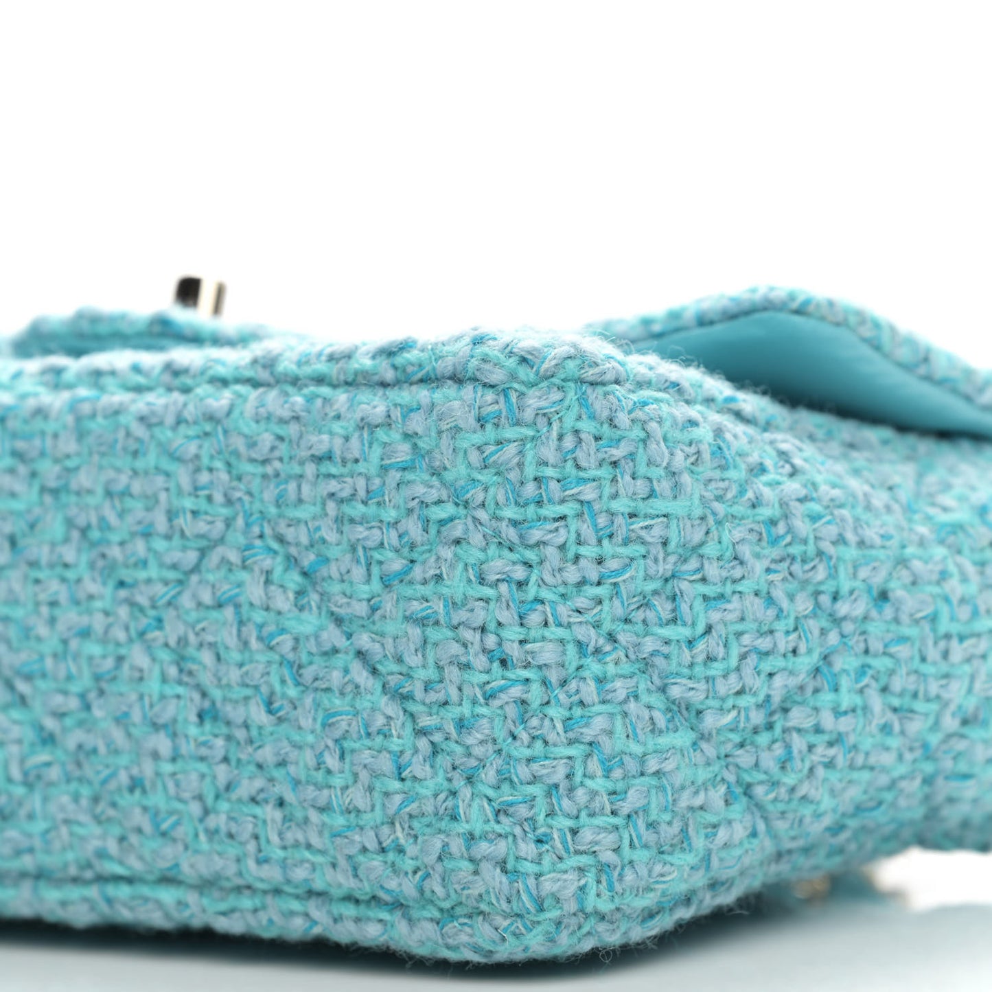 Wool Tweed Quilted Mini Rectangular Flap Turquoise Light Blue